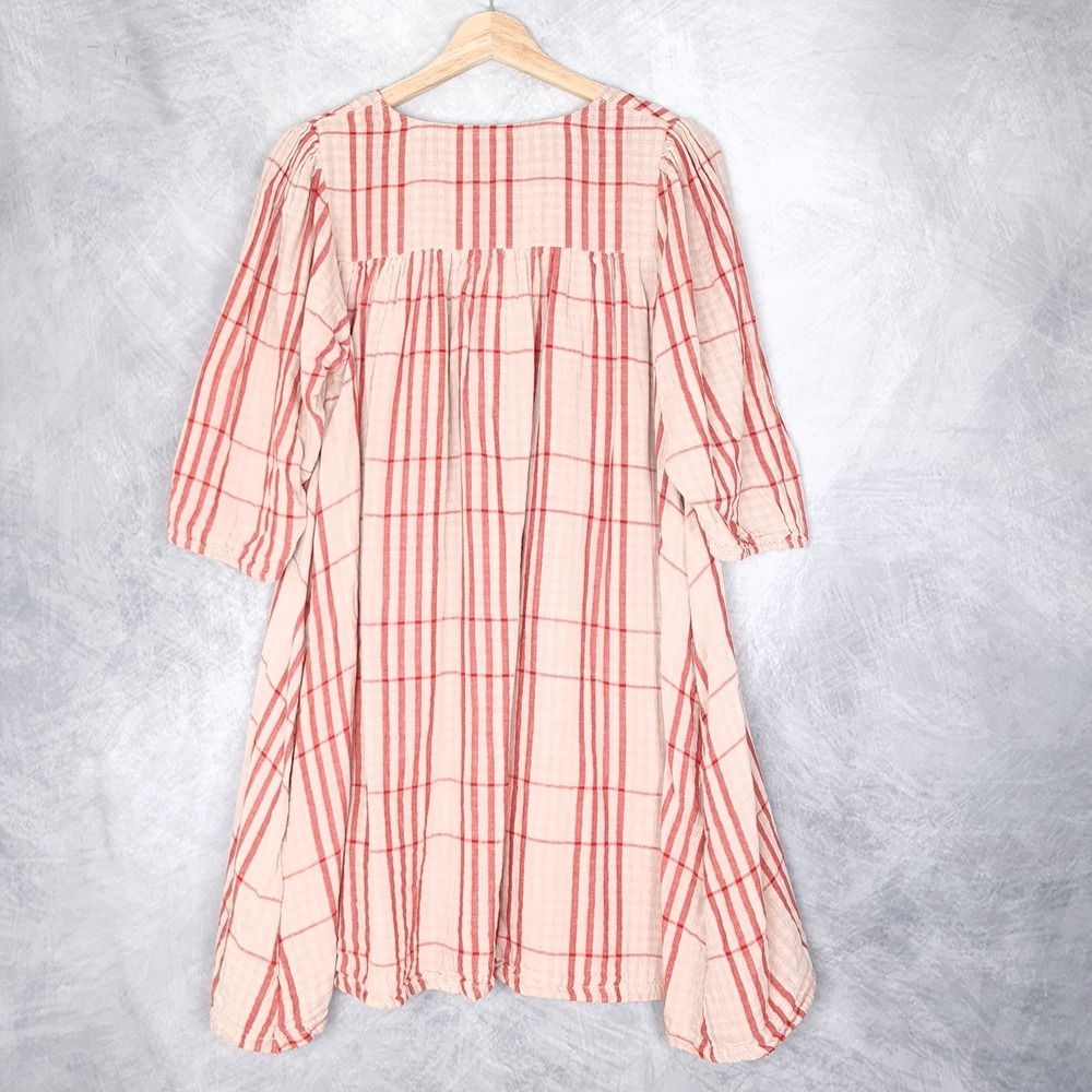 Wares by Ollielia Dress Womens Small Red Plaid 100% Organic Cotton Pockets Boho - Picture 11 of 16